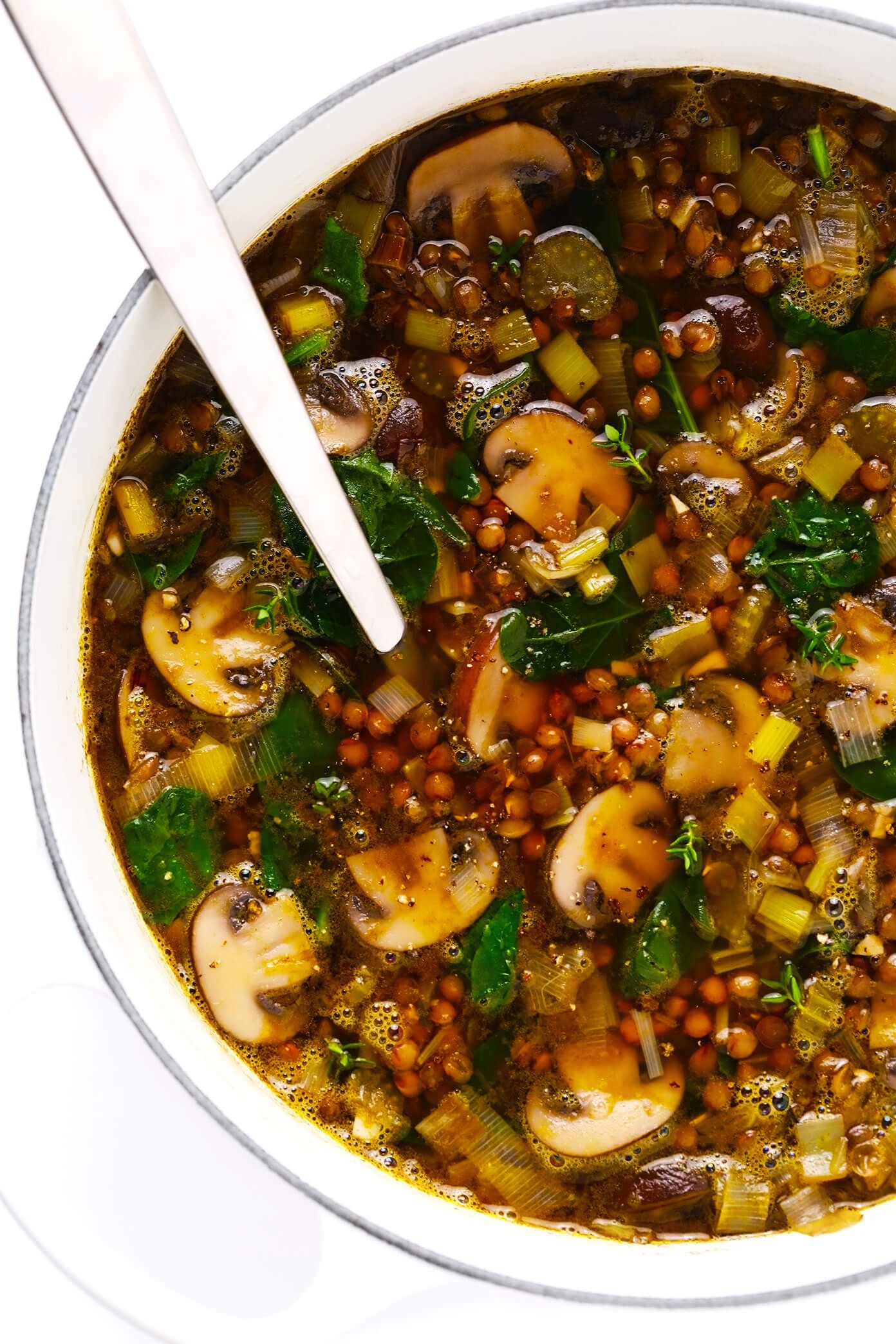 Sopa francesa de lentilha e cogumelos